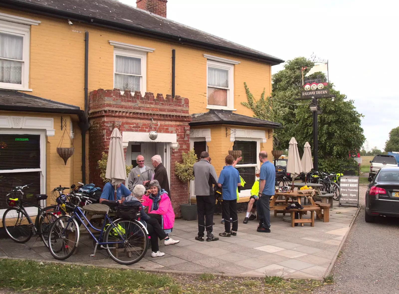 The bike club outside the Mellis Railway, from The BSCC at the Mellis Railway and The Swan, Brome, Suffolk - 8th June 2017