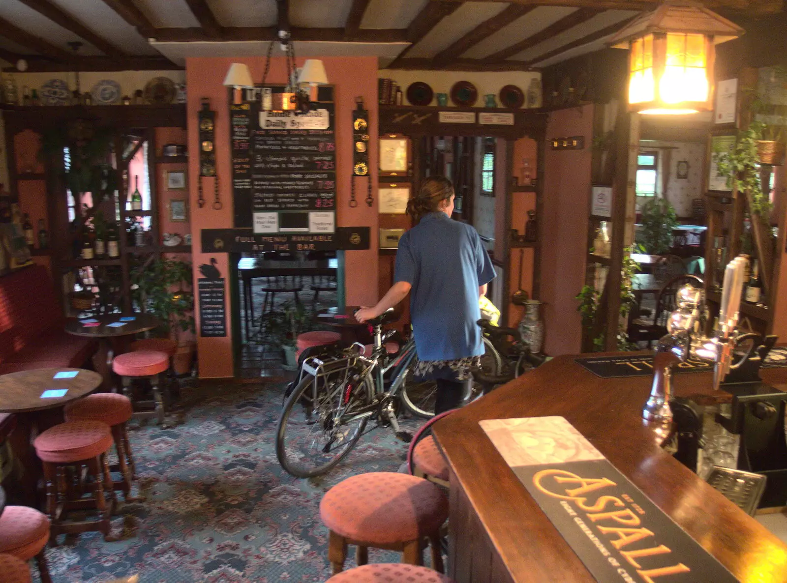 Isobel wheels her bike in, from The BSCC at the Mellis Railway and The Swan, Brome, Suffolk - 8th June 2017