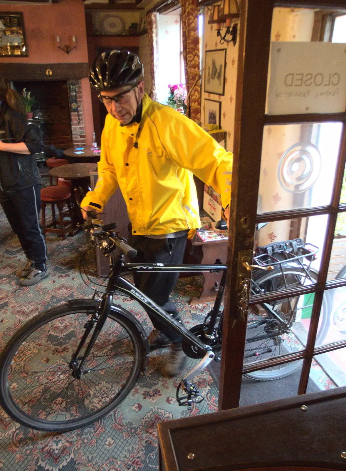 Apple brings his bike in, from The BSCC at the Mellis Railway and The Swan, Brome, Suffolk - 8th June 2017