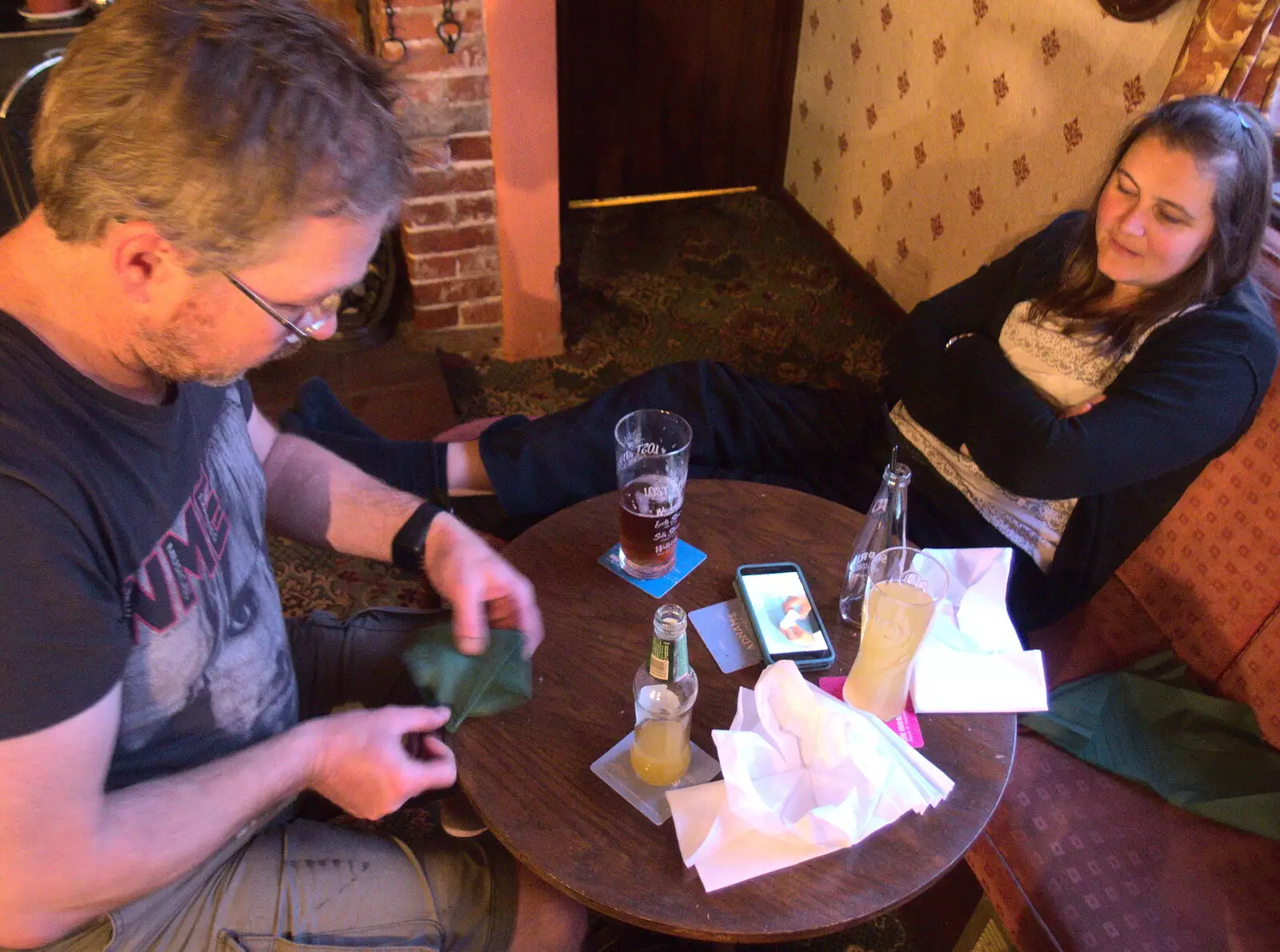 Marc does some napkin folding, from The BSCC at the Mellis Railway and The Swan, Brome, Suffolk - 8th June 2017