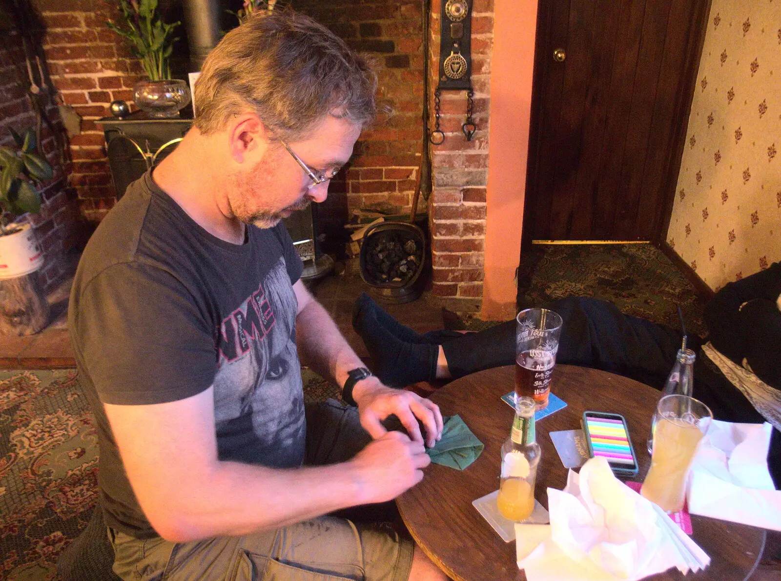 Marc's doing some origami too, from The BSCC at the Mellis Railway and The Swan, Brome, Suffolk - 8th June 2017