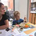 Isobel eyes up some of Harry's lunch in Wagamama, Isobel's Choral Flash Mob, Norwich, Norfolk - 17th June 2017