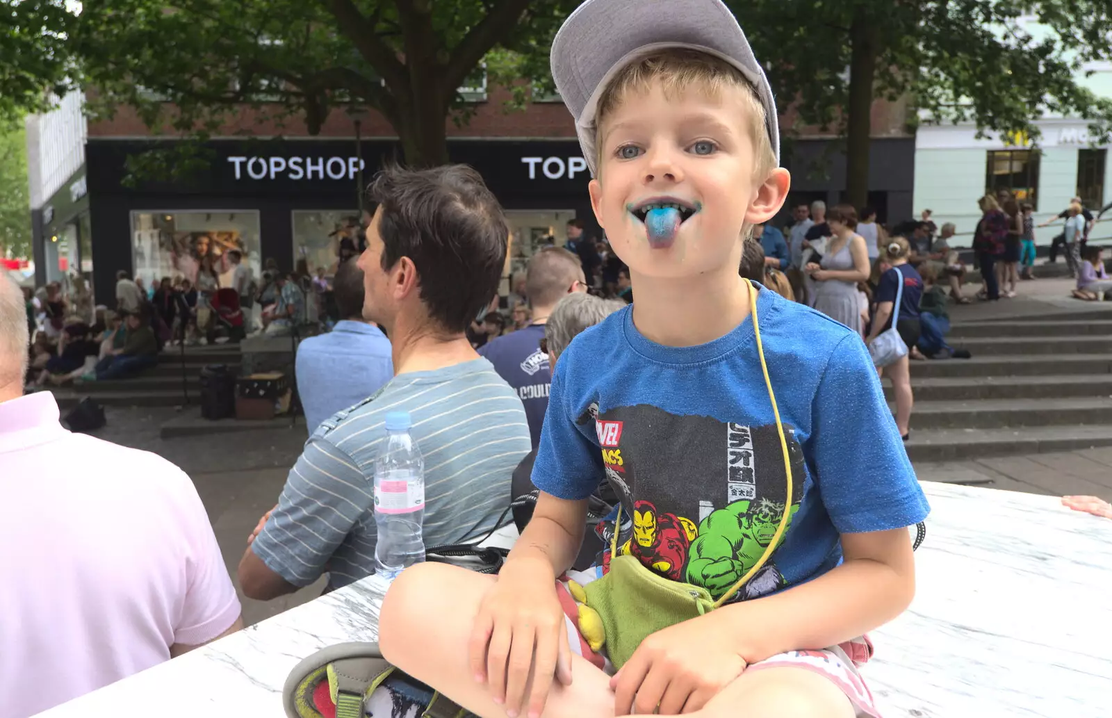 Harry eats a very blue ice lolly, from Isobel's Choral Flash Mob, Norwich, Norfolk - 17th June 2017