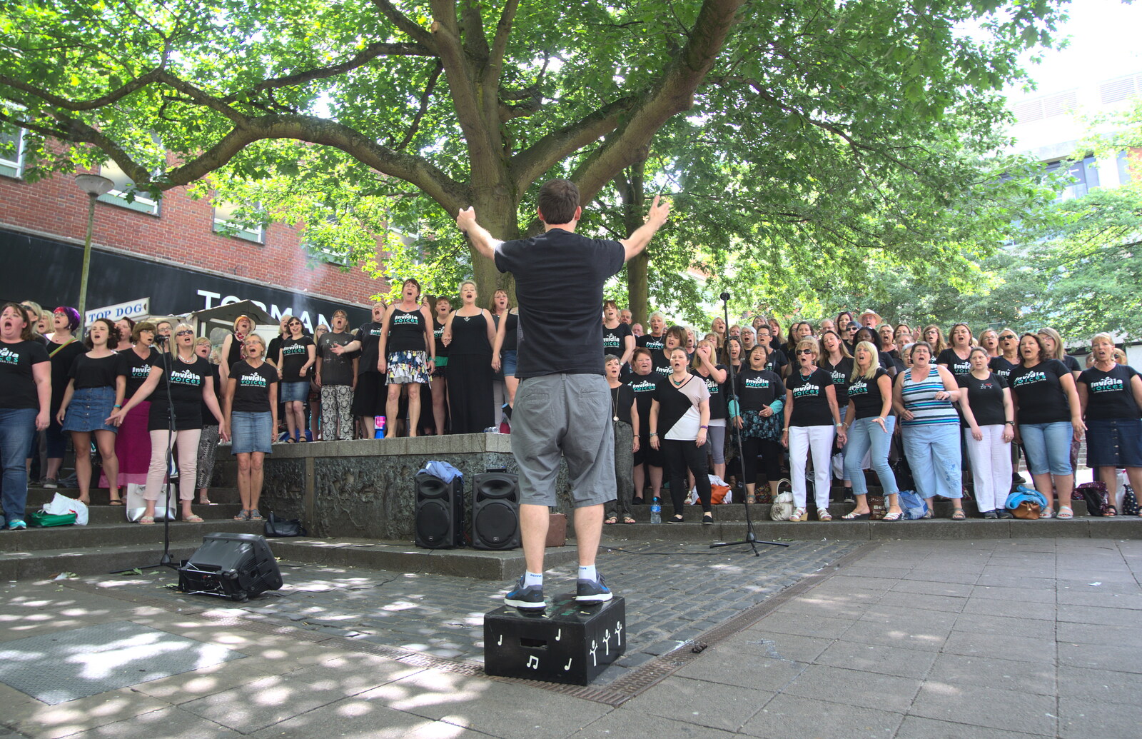 Conducting the Invidia Voices from Isobel's Choral Flash Mob, Norwich, Norfolk - 17th June 2017