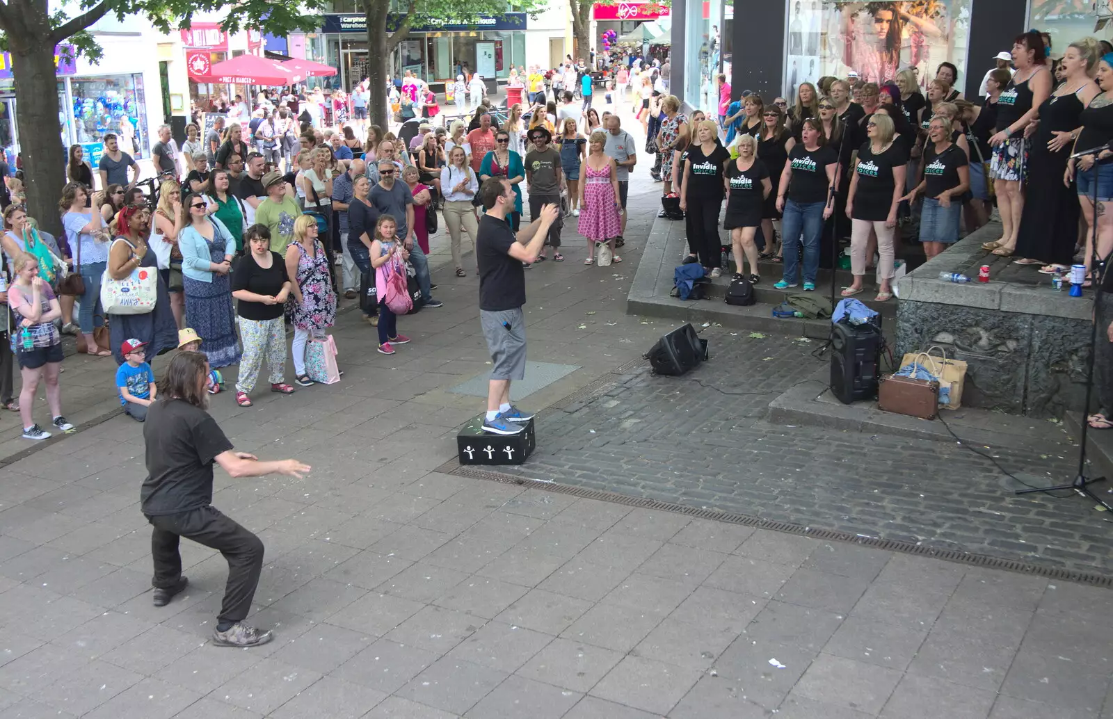 The 'Tennants Export' crowd gets in on the act, from Isobel's Choral Flash Mob, Norwich, Norfolk - 17th June 2017