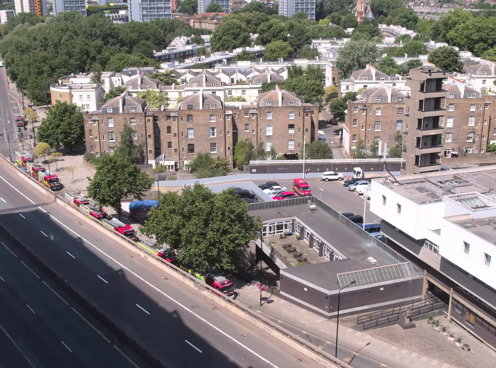 The Westway is closed as fire engines wait, from SwiftKey does Namco Funscape, Westminster, London - 20th June 2017