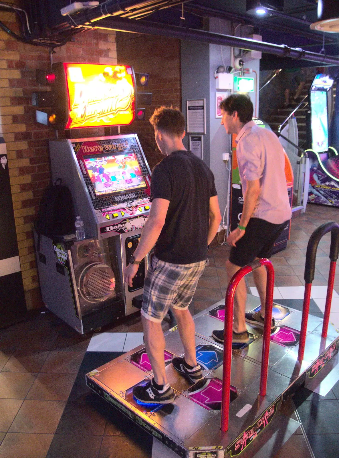 Alex and Tom do a dance-off, from SwiftKey does Namco Funscape, Westminster, London - 20th June 2017