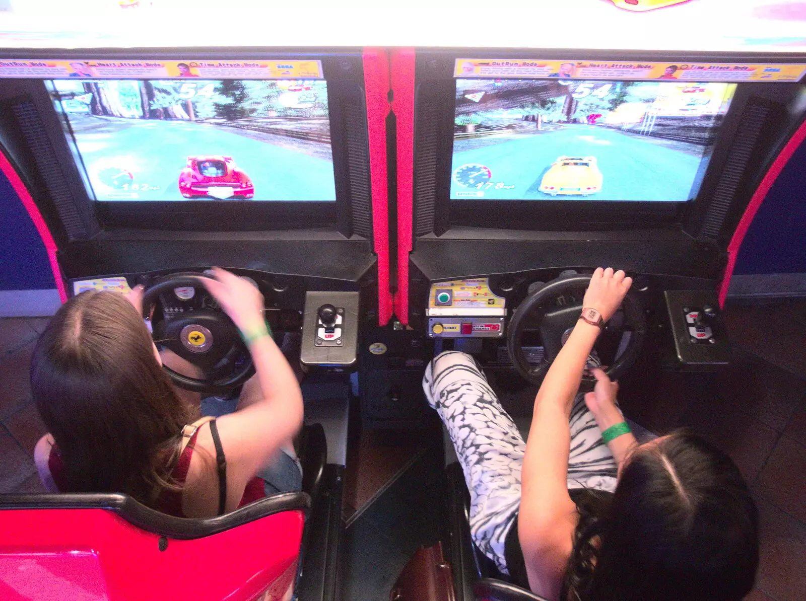 Bea and Kah-Mun do some driving, from SwiftKey does Namco Funscape, Westminster, London - 20th June 2017