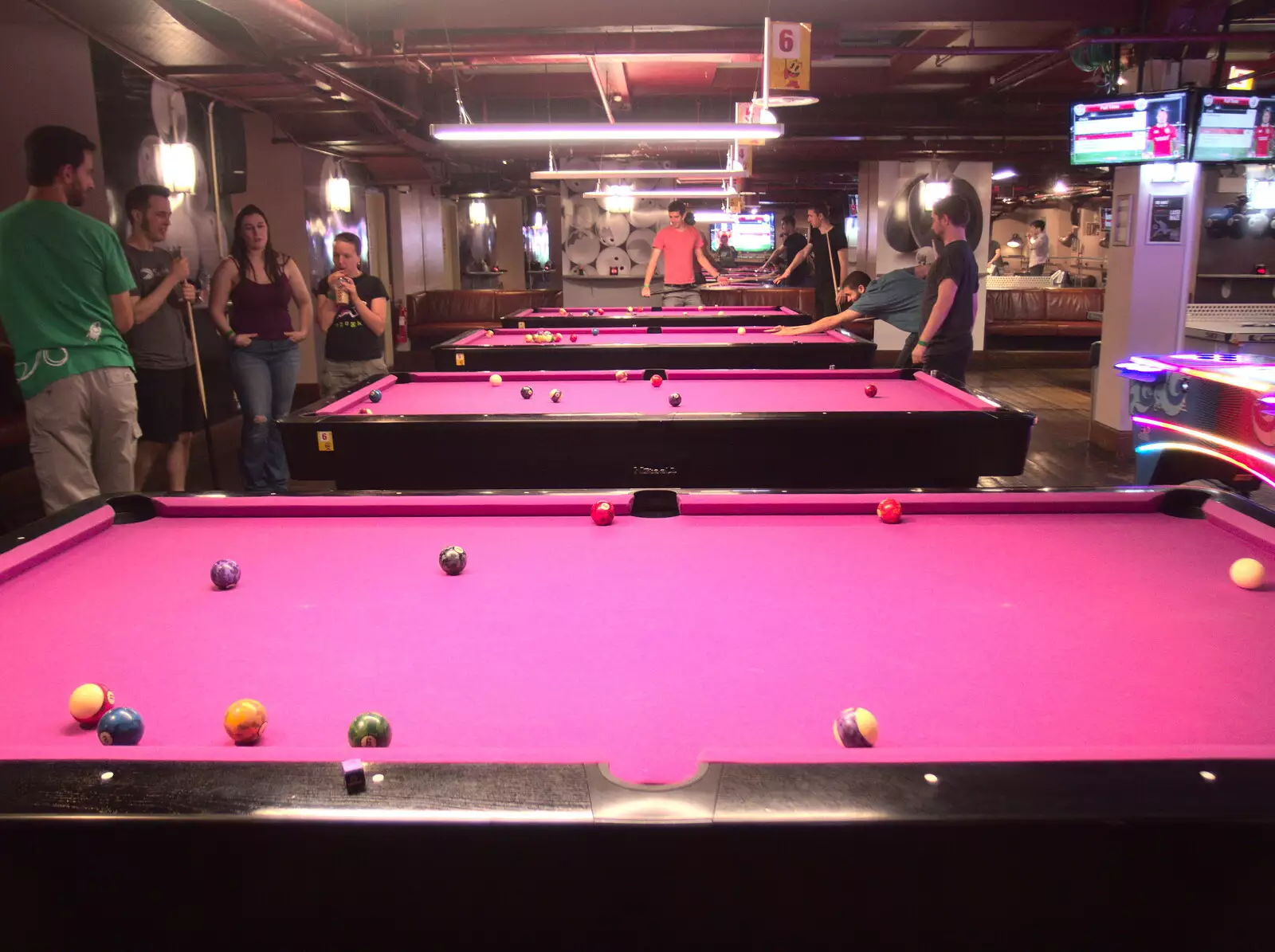 Pink pool tables, from SwiftKey does Namco Funscape, Westminster, London - 20th June 2017