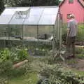 Grandad inspects the greenhouse, The Real Last Night of the Swan Inn, Brome, Suffolk - 24th June 2017