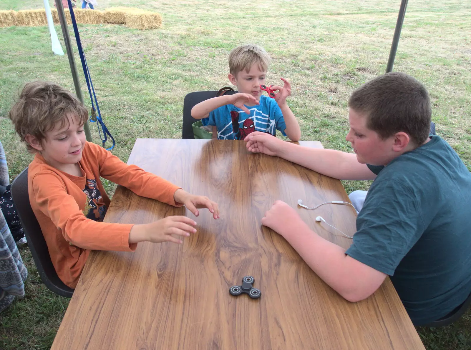 Fred and Harry have got fidget spinners, from Thrandeston Pig, Little Green, Thrandeston, Suffolk - 25th June 2017