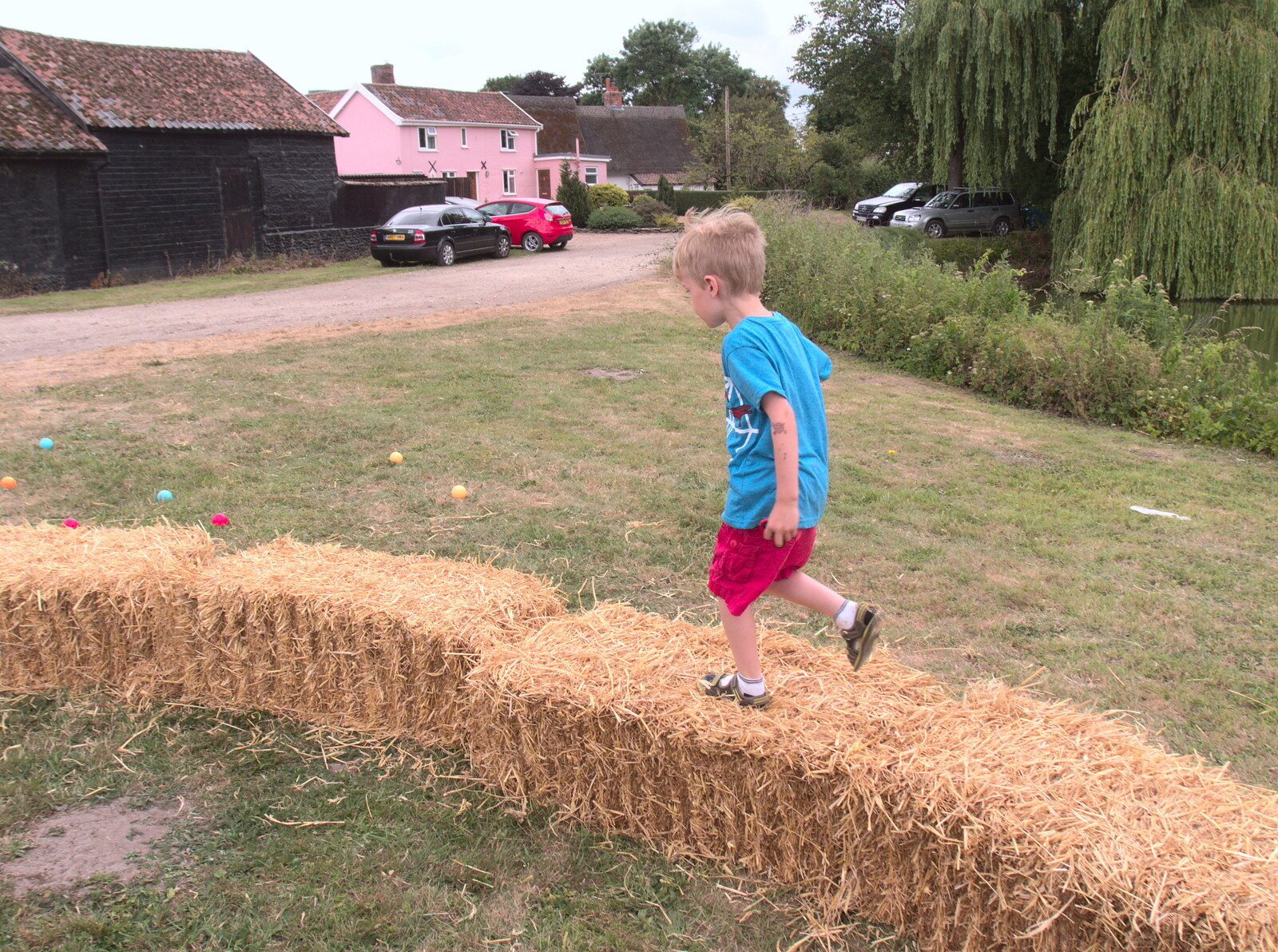 Harry on bales from Thrandeston Pig, Little Green, Thrandeston, Suffolk - 25th June 2017