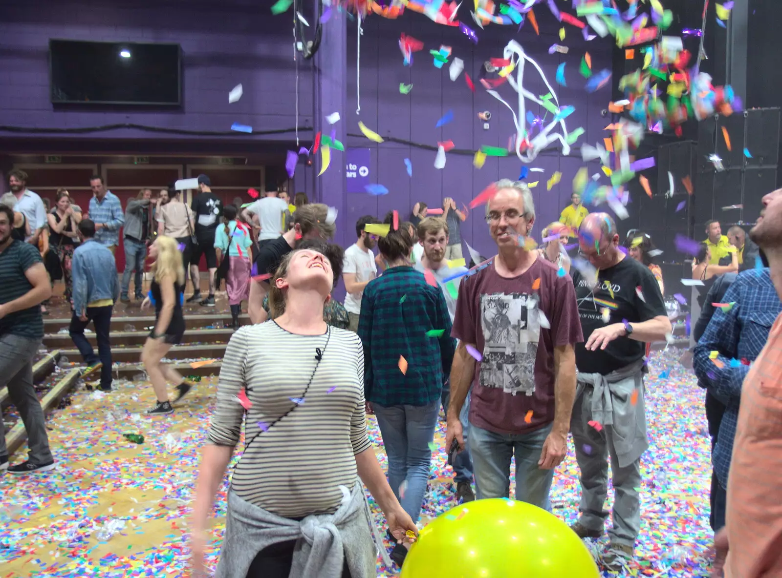 Isobel enjoys the falling confetti, from Flaming Lips at the UEA, Norwich, Norfolk - 26th June 2017