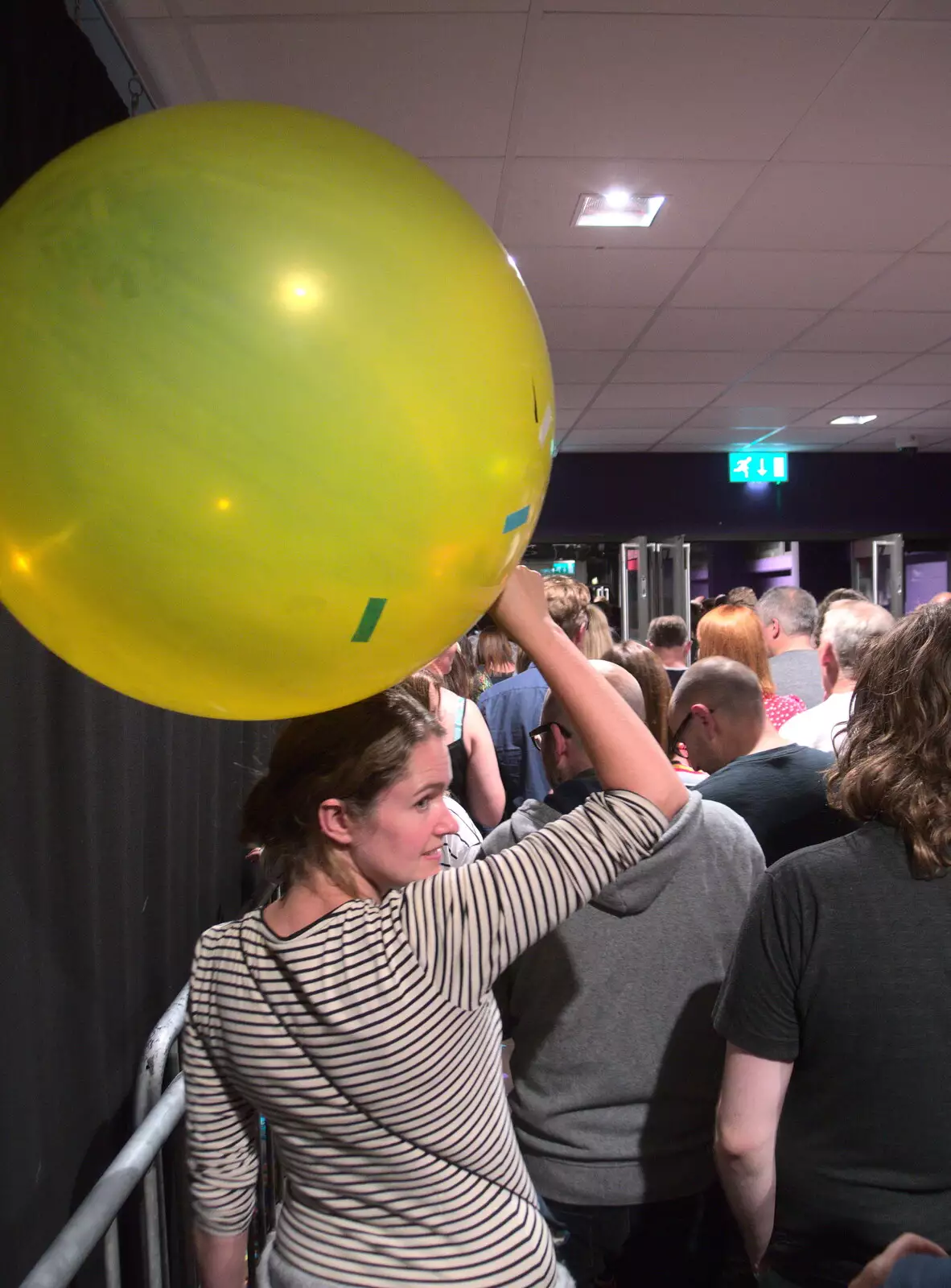 Isobel exits with the big yellow balloon, from Flaming Lips at the UEA, Norwich, Norfolk - 26th June 2017