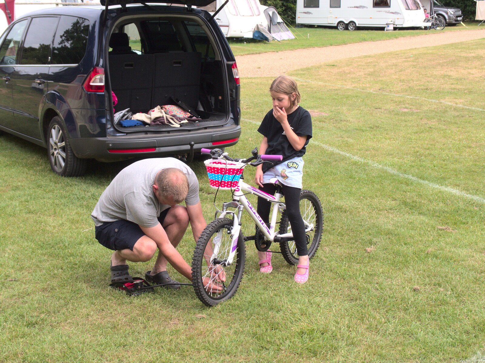 Some emergency bicycle mechanics occurs from Camping at Dower House, West Harling, Norfolk - 1st July 2017