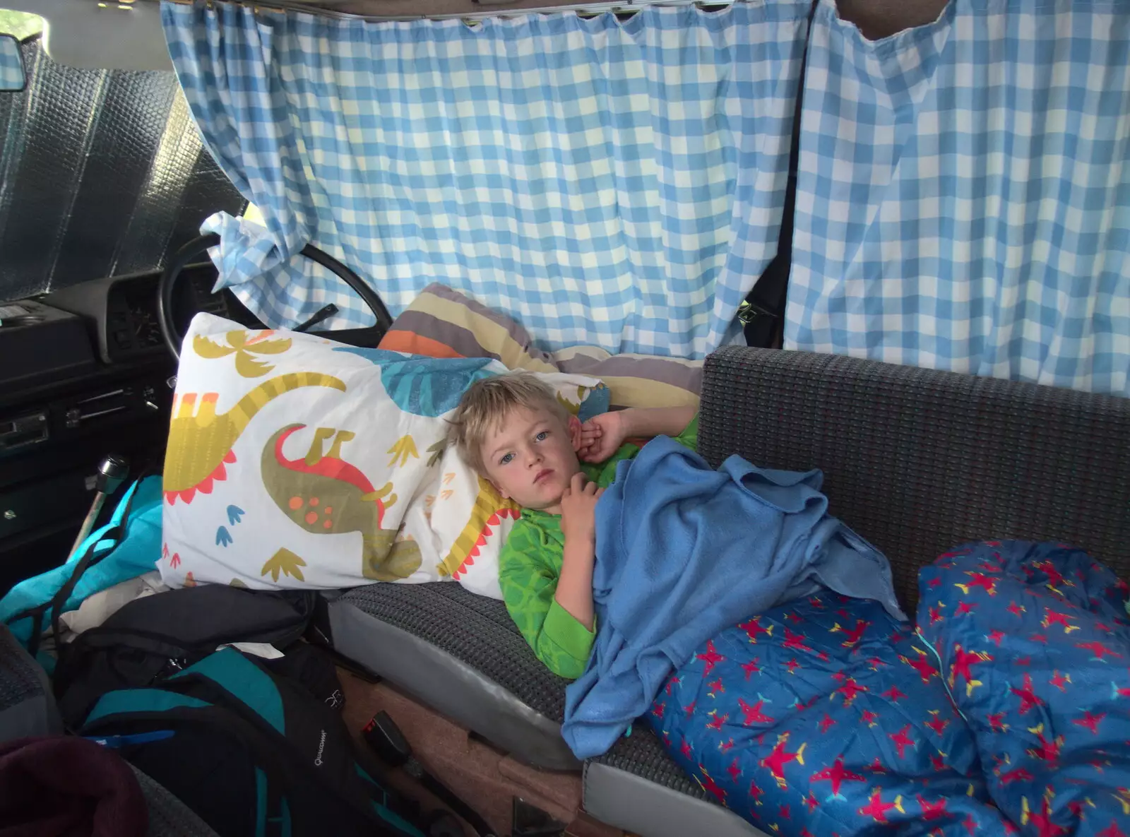 Harry in the van, morning style, from Camping at Dower House, West Harling, Norfolk - 1st July 2017