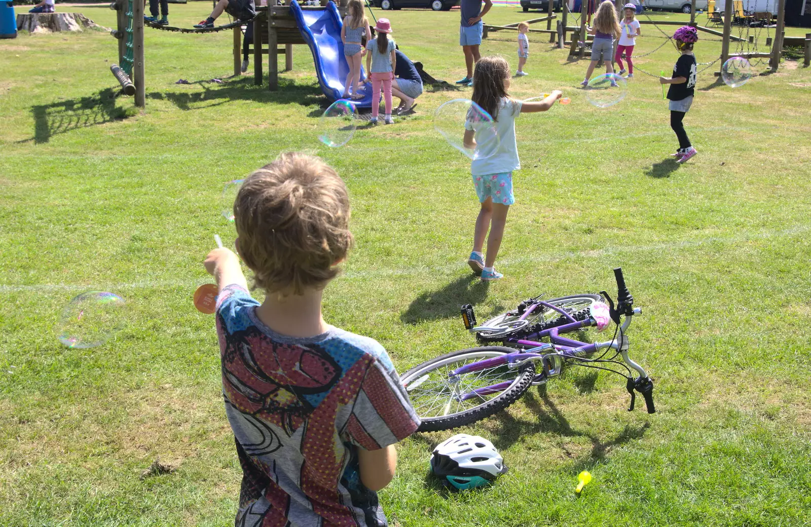 Fred's making bubbles, from Camping at Dower House, West Harling, Norfolk - 1st July 2017