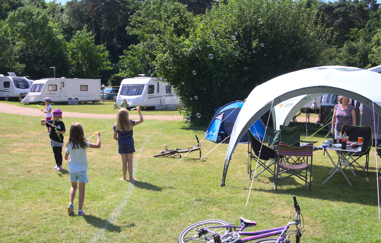 Everyone's got bubbles going from Camping at Dower House, West Harling, Norfolk - 1st July 2017