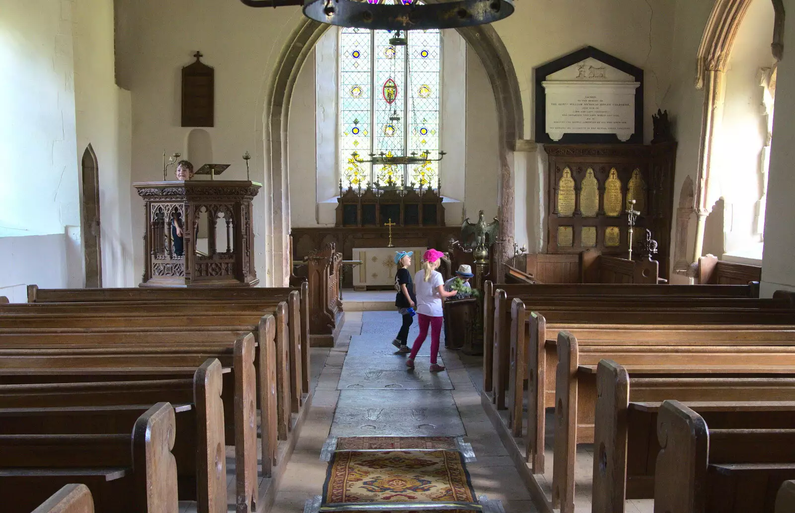 The kids run around in the nave, from Camping at Dower House, West Harling, Norfolk - 1st July 2017