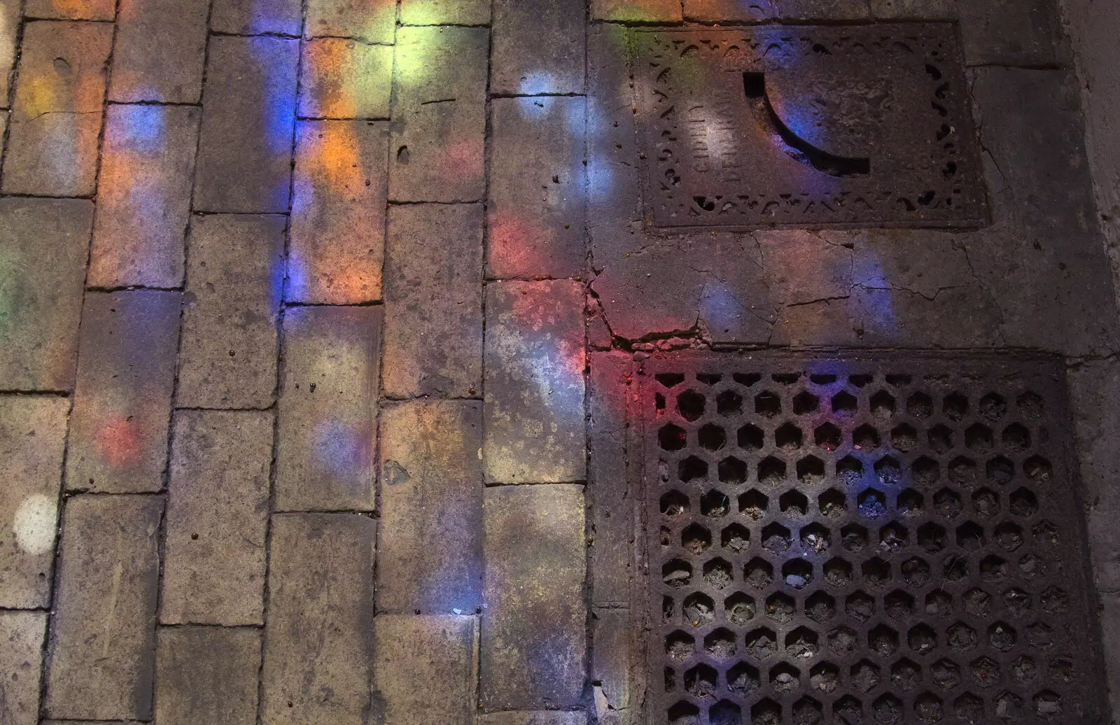 Stained-glass light plays on the tiled floor, from Camping at Dower House, West Harling, Norfolk - 1st July 2017