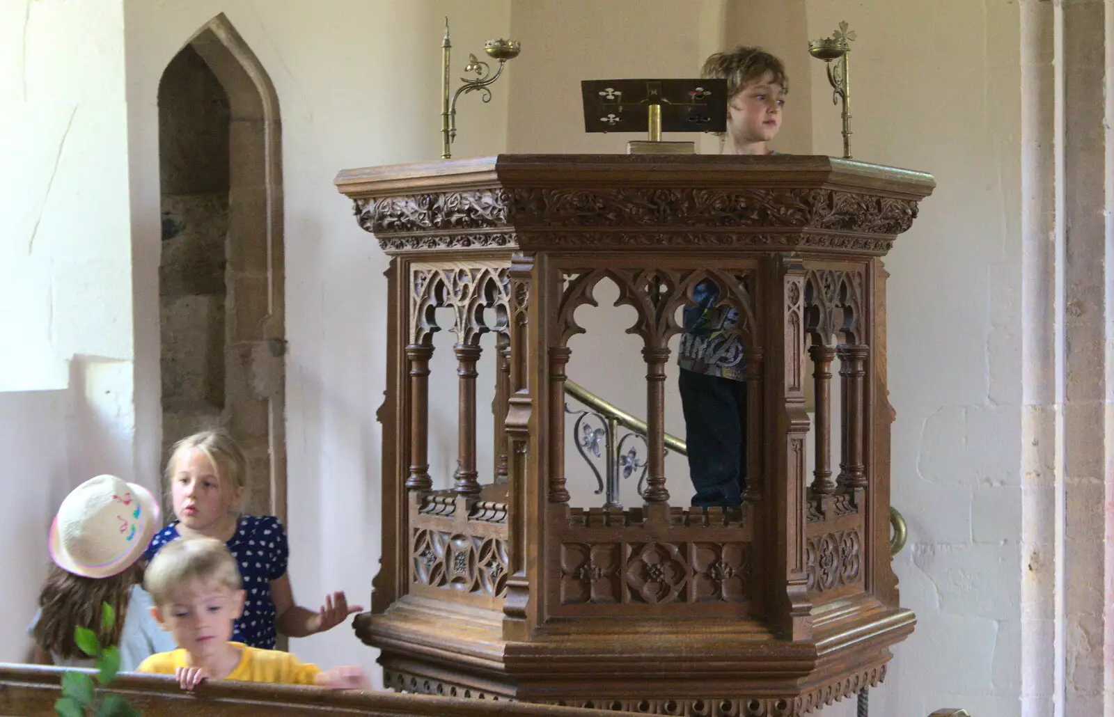 Fred's in the pulpit, from Camping at Dower House, West Harling, Norfolk - 1st July 2017