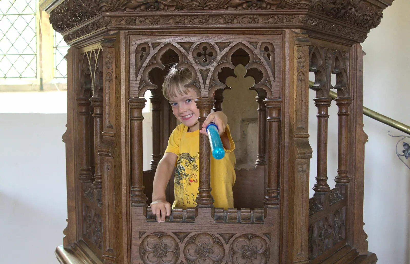 Harry pokes a bubble tube out of the pulpit, from Camping at Dower House, West Harling, Norfolk - 1st July 2017