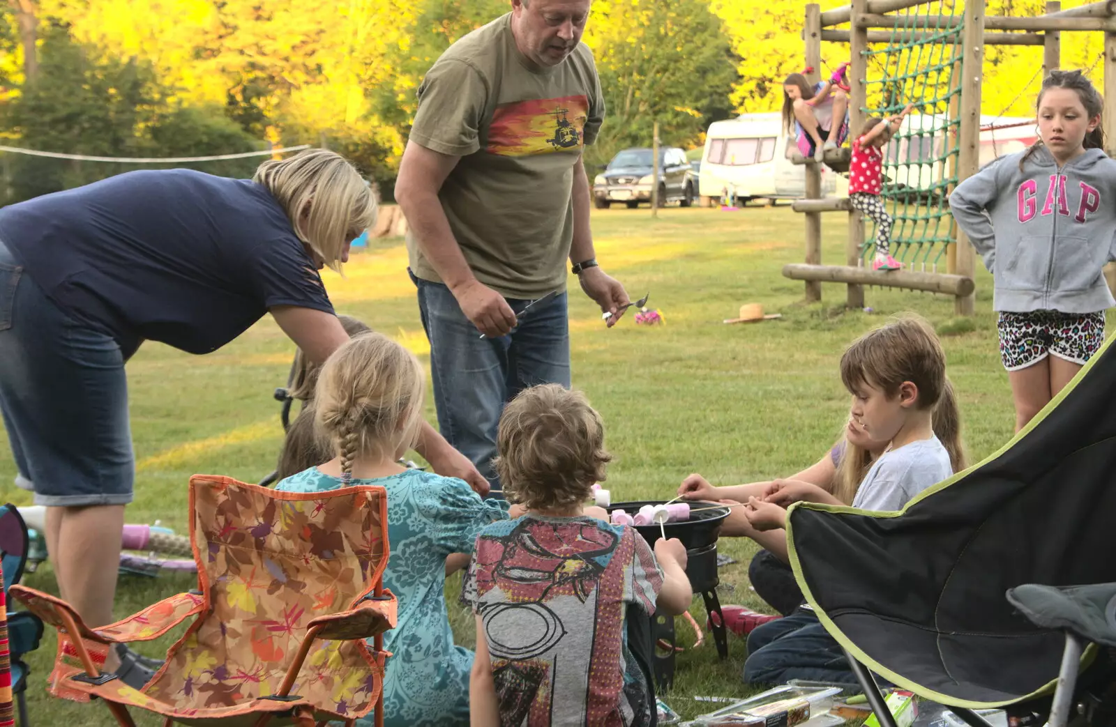 The kids do s'mores, from Camping at Dower House, West Harling, Norfolk - 1st July 2017