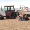 Optimistic sunbathers and a tractor towing a boat, A Wet Day at the Beach, Sea Palling, Norfolk - 16th July 2017