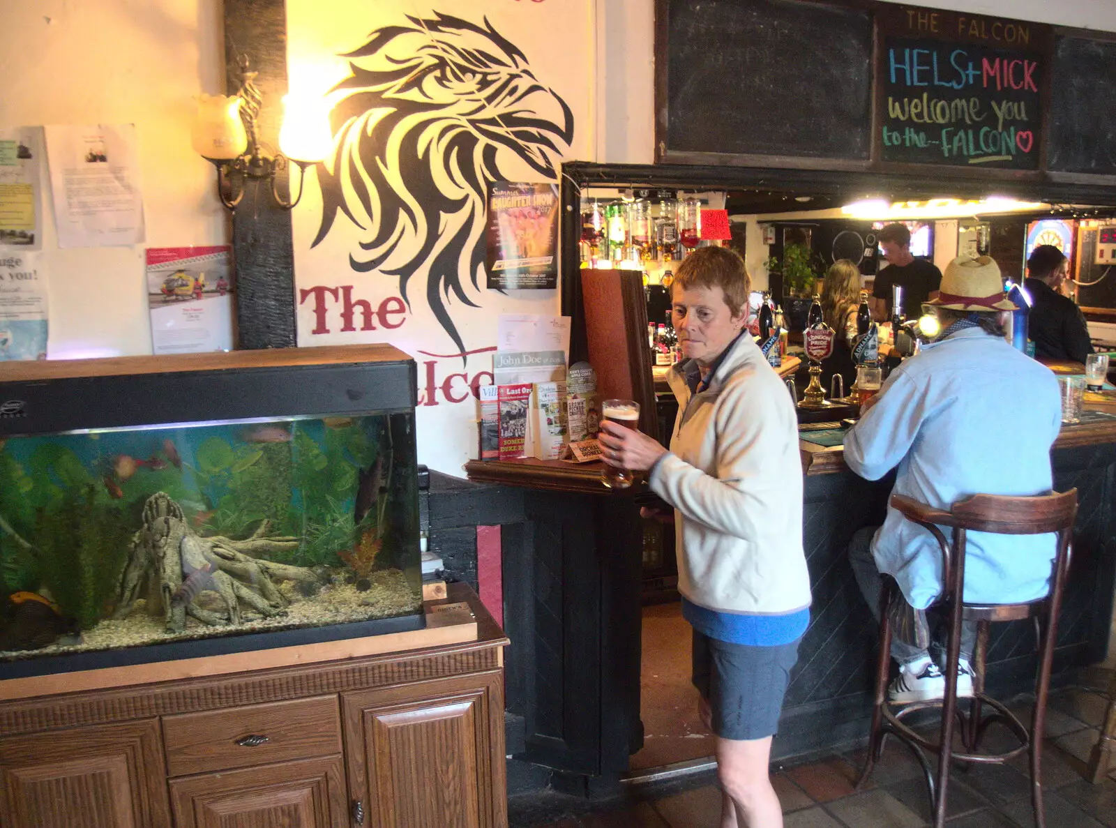 Pippa gets a pint at the Falcon in Pulham, from A BSCC Ride to Pulham Market and Seeing the Queen, Norfolk and London - 20th July 2017