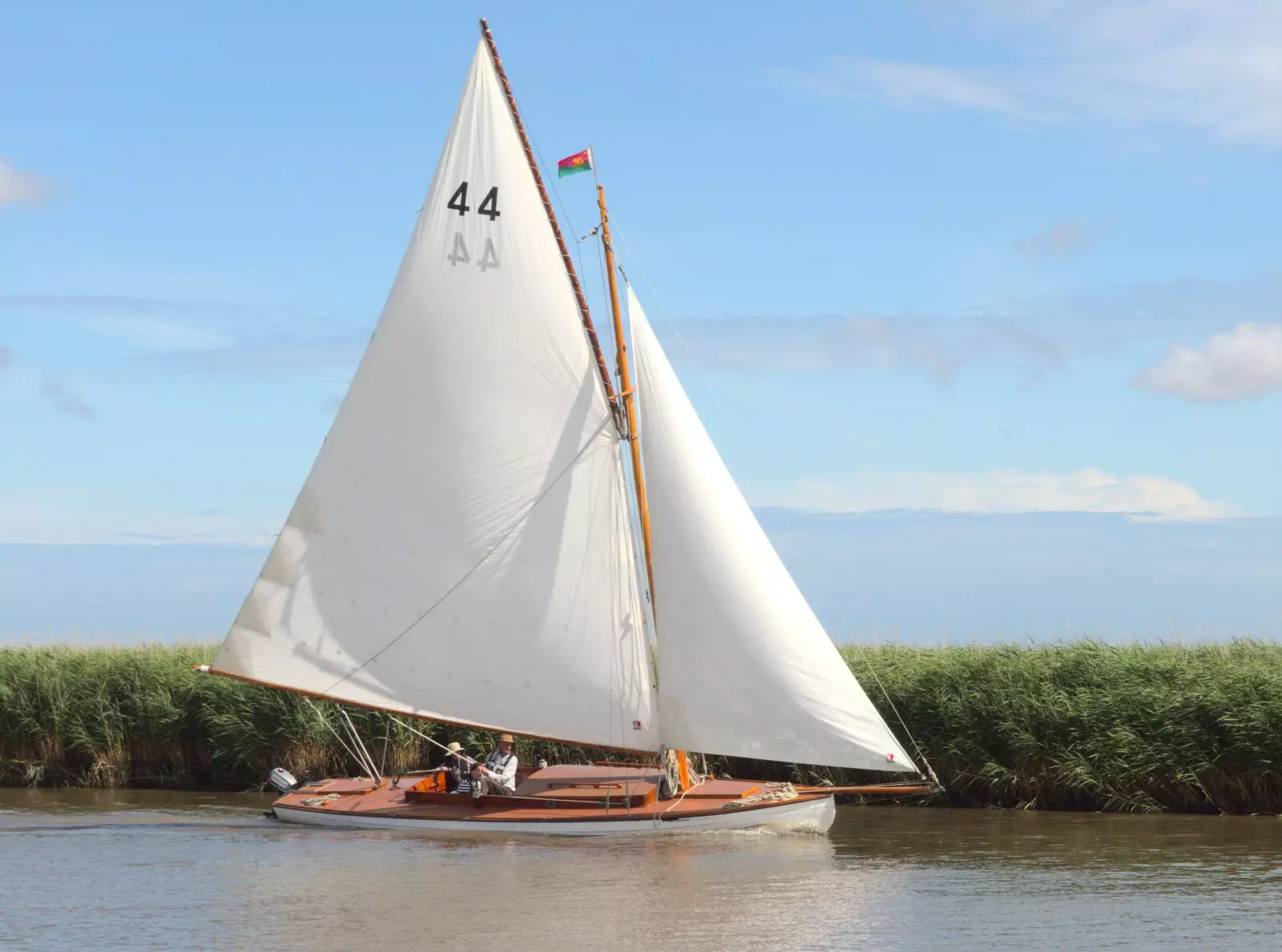 A lovely old yacht luffs its way up the river, from The Humpty Dumpty Beer Festival, Reedham, Norfolk - 22nd July 2017