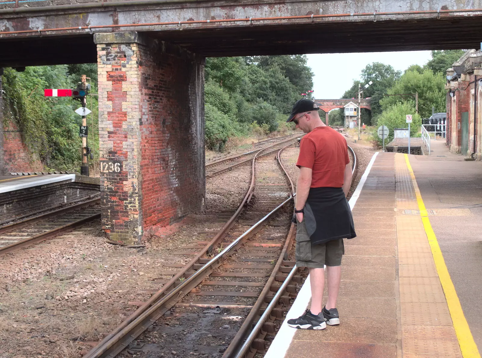 Paul inspects the tracks, from The Humpty Dumpty Beer Festival, Reedham, Norfolk - 22nd July 2017