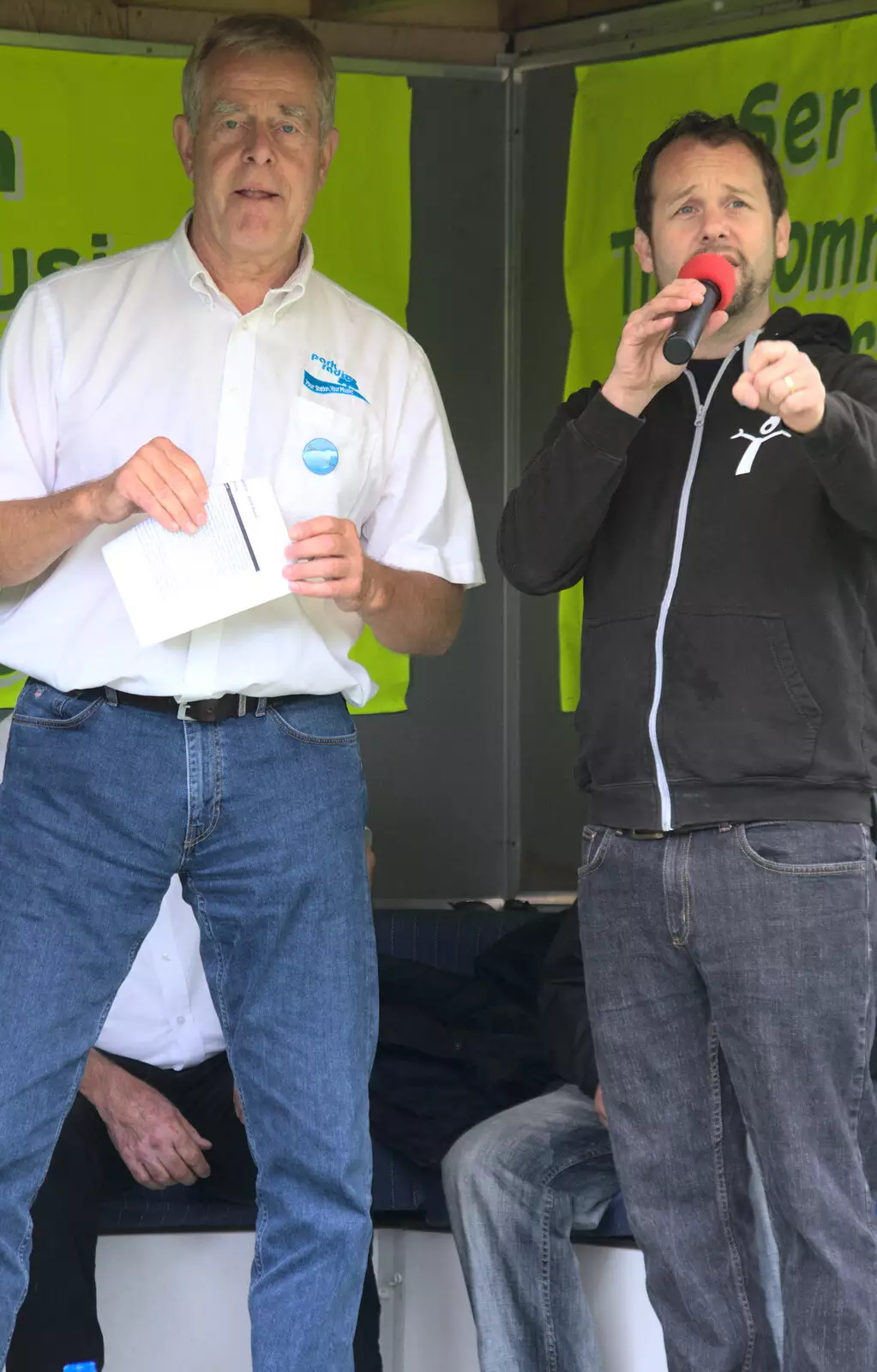 The choir dude gets on Park Radio's microphone, from Diss Fest, or Singin' in the Rain, Diss, Norfolk - 23rd July 2017