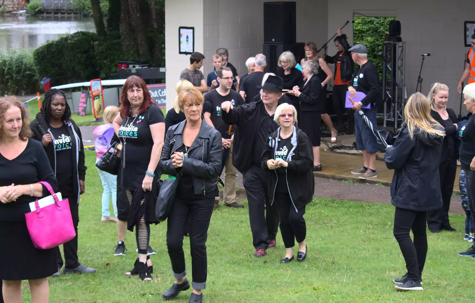 The choir leaves the pavillion, from Diss Fest, or Singin' in the Rain, Diss, Norfolk - 23rd July 2017