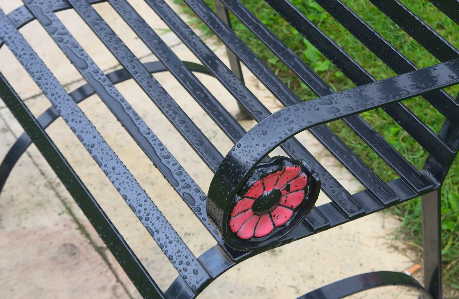 Rainwater beads up on a metal bench, from Diss Fest, or Singin' in the Rain, Diss, Norfolk - 23rd July 2017