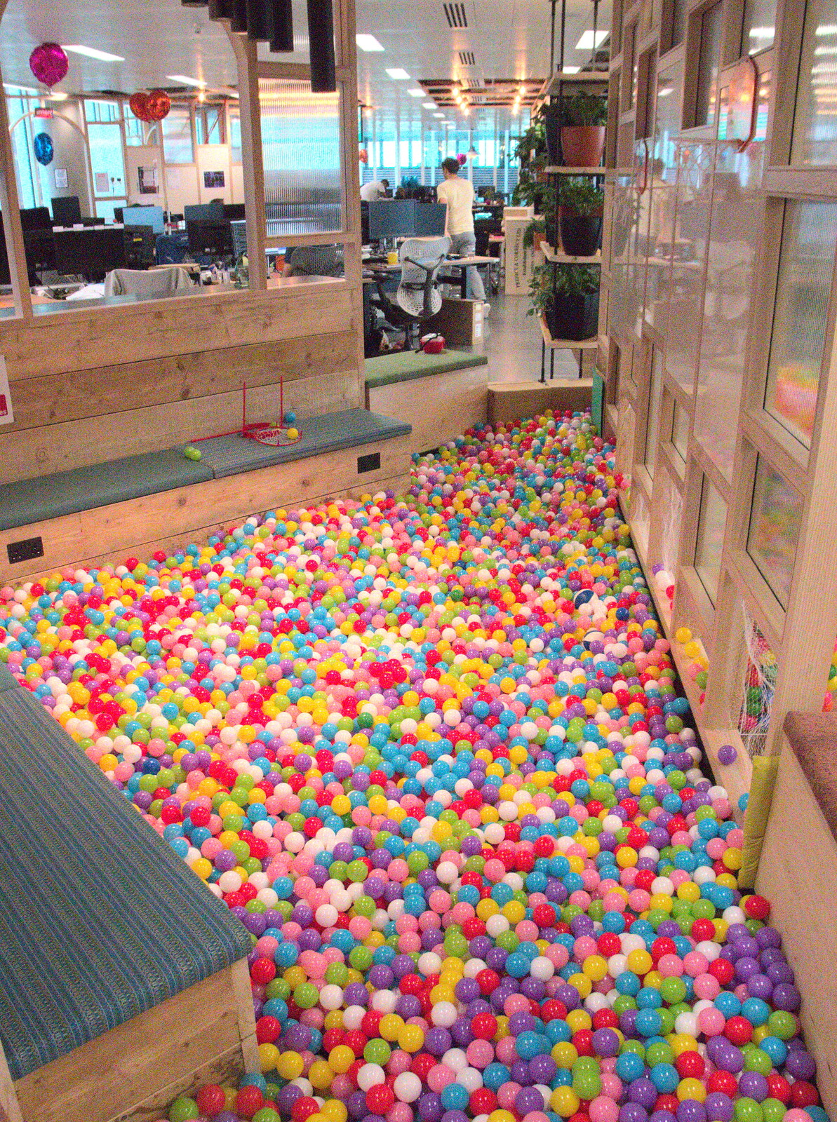 A 'sunken lounge' has been turned into a ball pit from A SwiftKey Innovation Week, Paddington, London - 27th July 2017