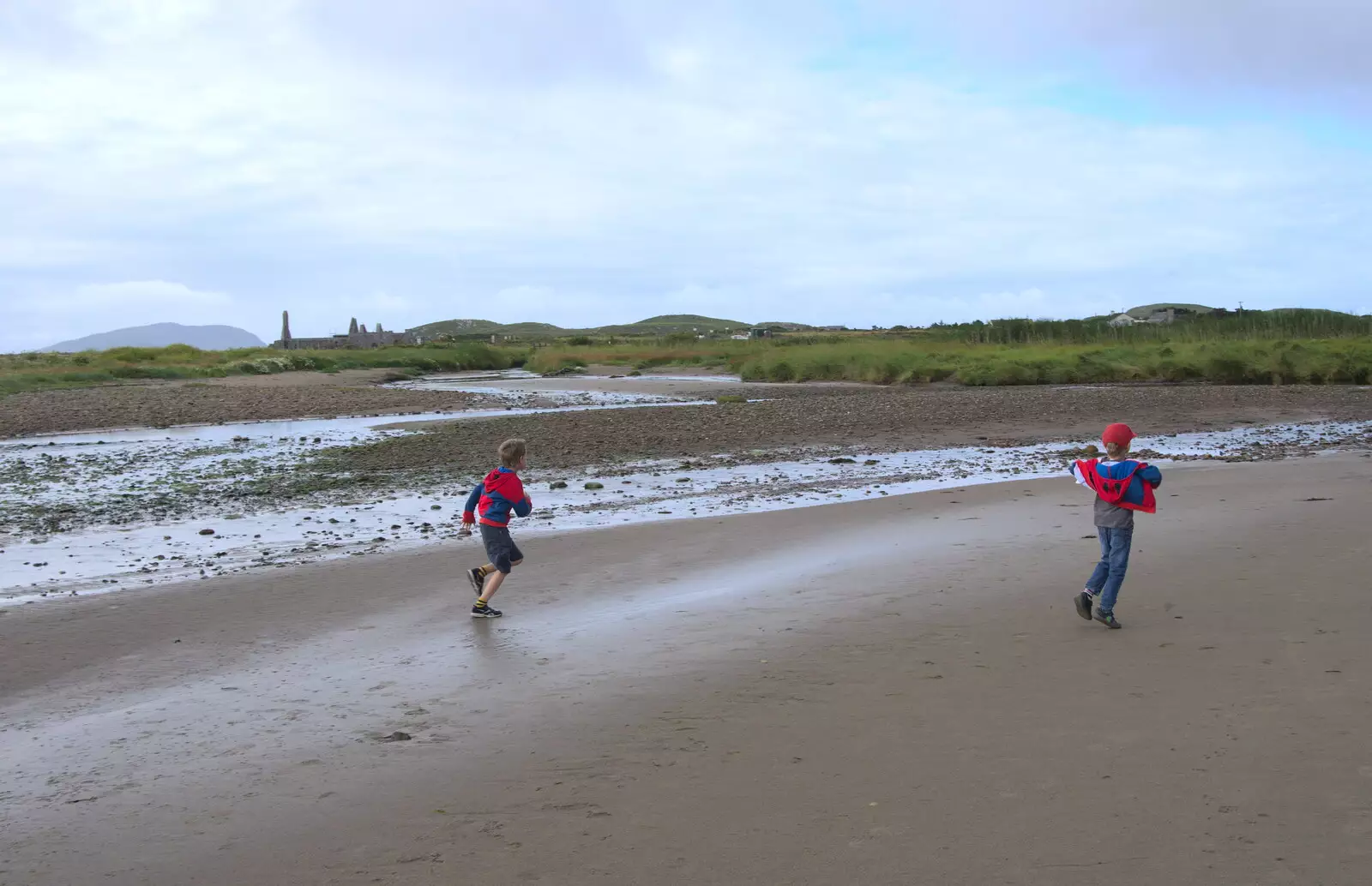 The boys run around on the beach, from Baile an Sceilg to An tSnaidhme, Co. Kerry, Ireland - 31st July 2017