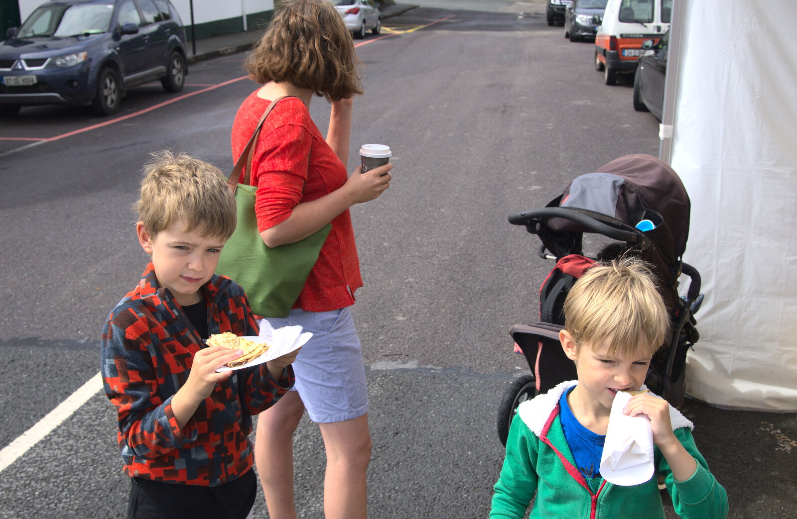 The boys eat fresh crepes from In The Sneem, An tSnaidhm, Kerry, Ireland - 1st August 2017