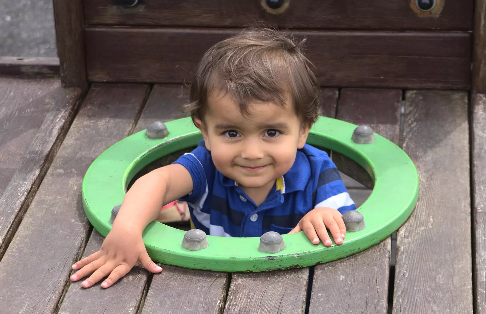 Nico pops up from some play equipment, from In The Sneem, An tSnaidhm, Kerry, Ireland - 1st August 2017