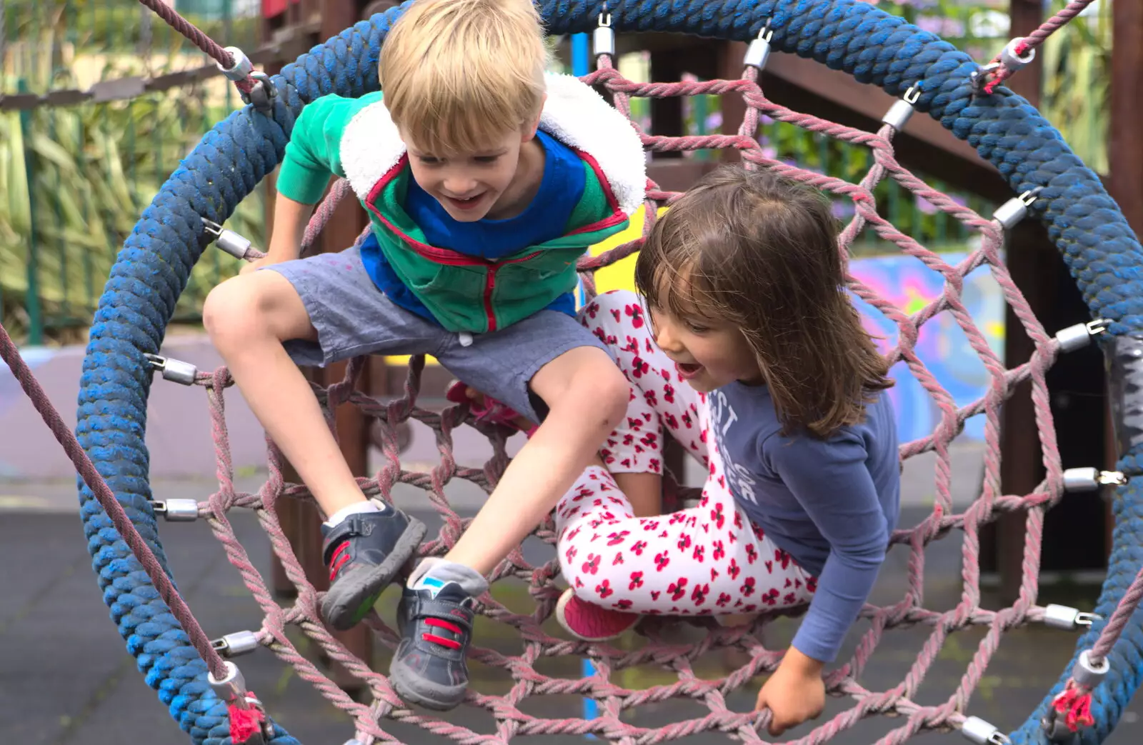 Harry and Lua are almost vertical on the swing, from In The Sneem, An tSnaidhm, Kerry, Ireland - 1st August 2017