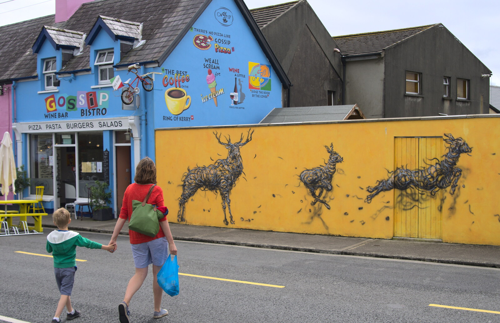 Harry and Isobel near some wall art/graffiti from In The Sneem, An tSnaidhm, Kerry, Ireland - 1st August 2017
