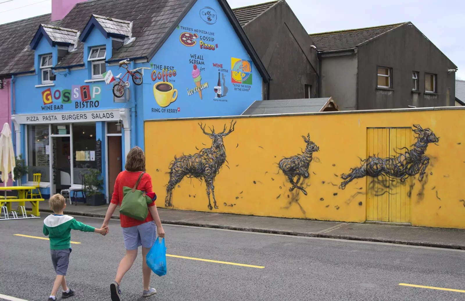 Harry and Isobel near some wall art/graffiti, from In The Sneem, An tSnaidhm, Kerry, Ireland - 1st August 2017