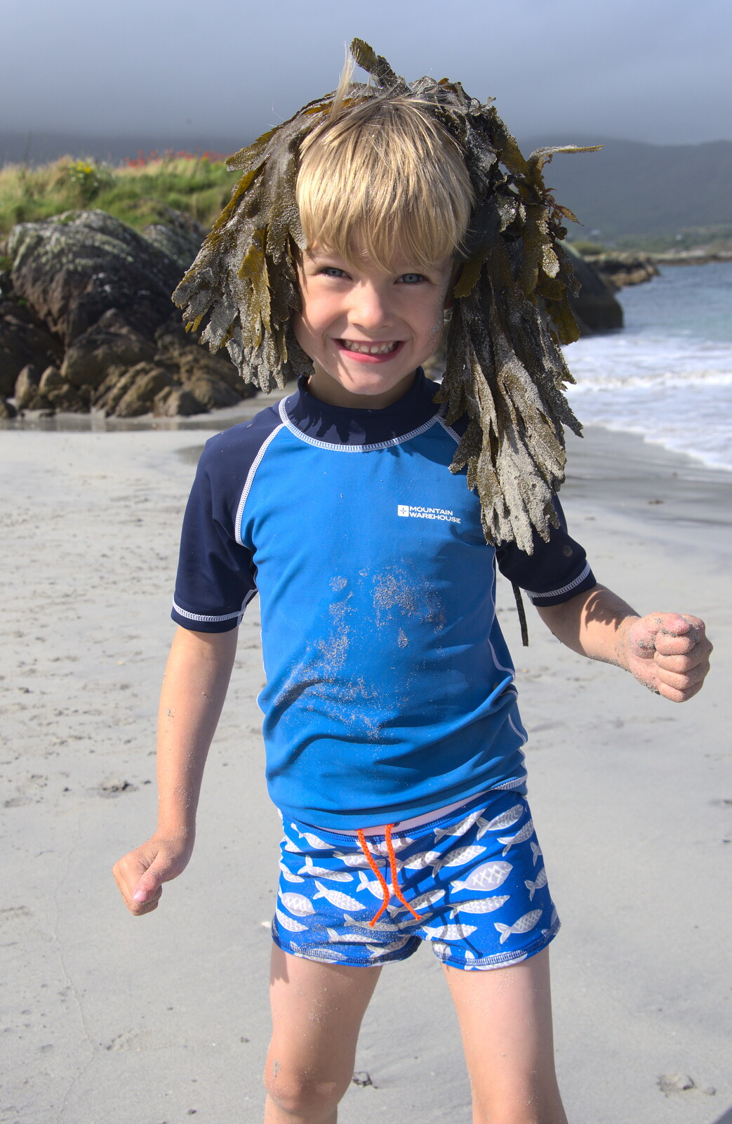 Harry's got seaweed on his head from Staigue Fort and the Beach, Kerry, Ireland - 2nd August 2017