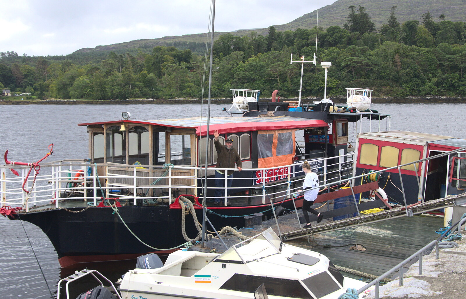 The captain waves us off from A Seafari Boat Trip, Kenmare, Kerry, Ireland - 3rd August 2017