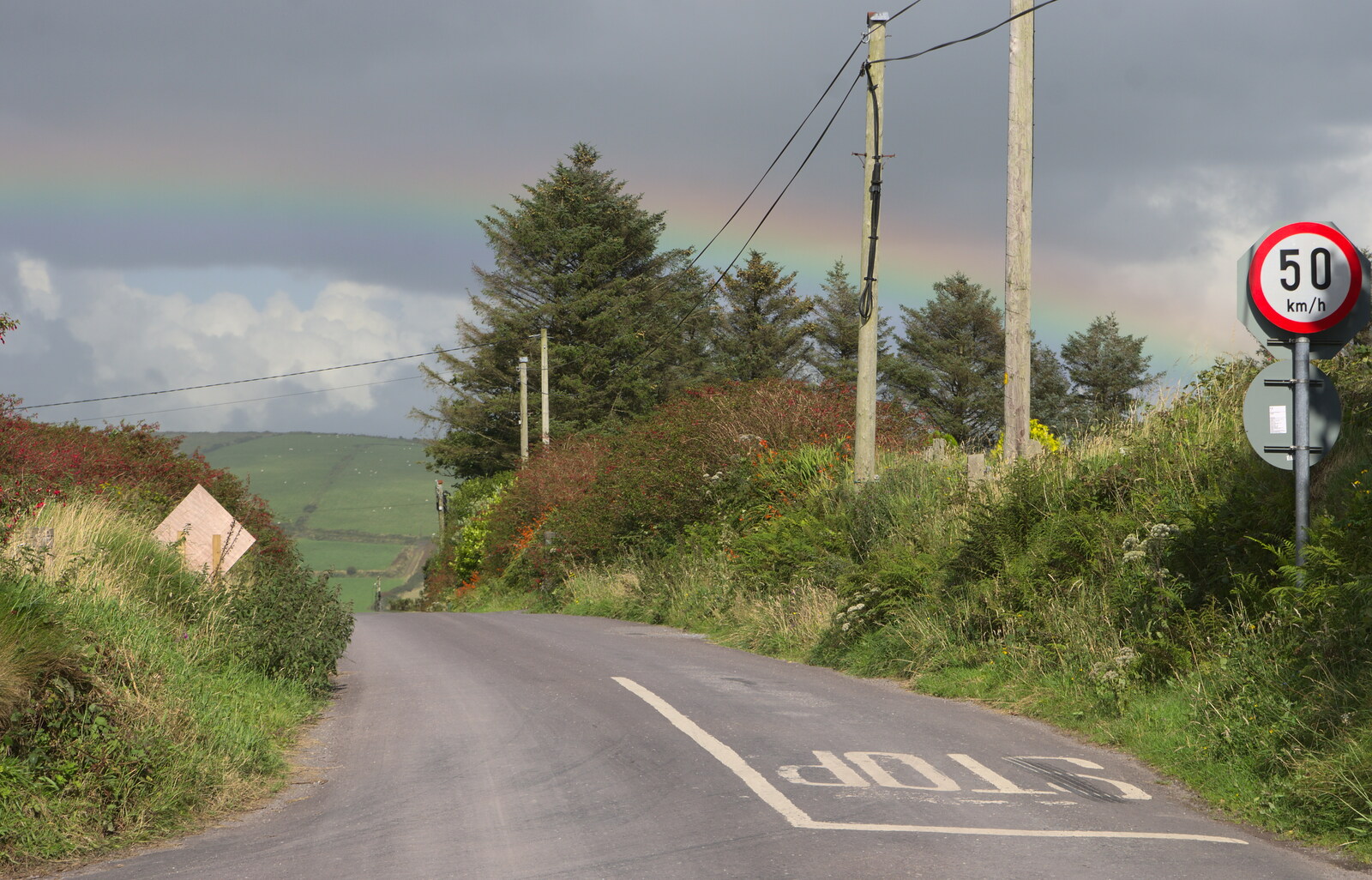 There's a rainbow over the road from The Annascaul 10k Run, Abha na Scáil, Kerry, Ireland - 5th August 2017