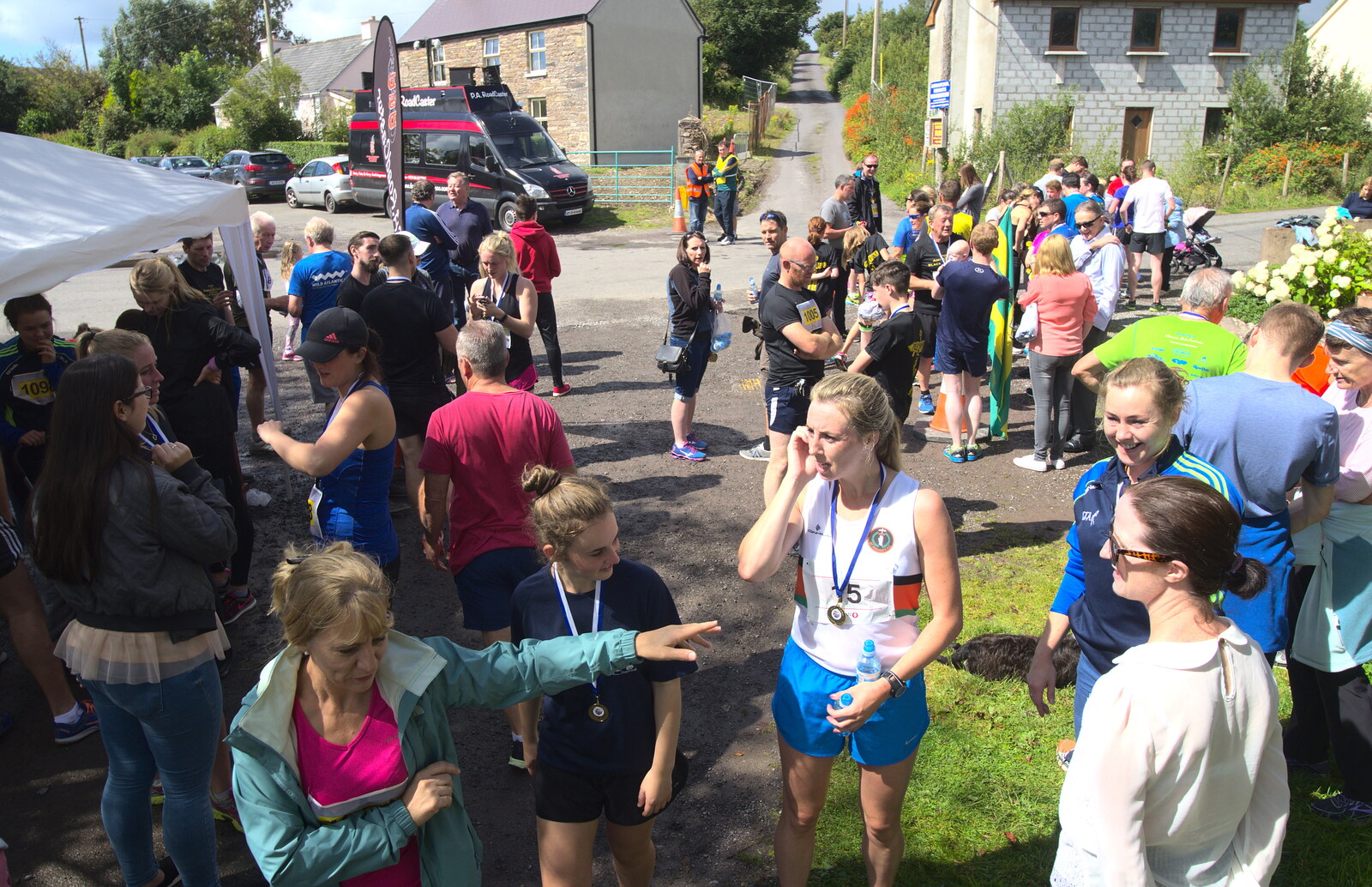 A melée at the finishing line from The Annascaul 10k Run, Abha na Scáil, Kerry, Ireland - 5th August 2017