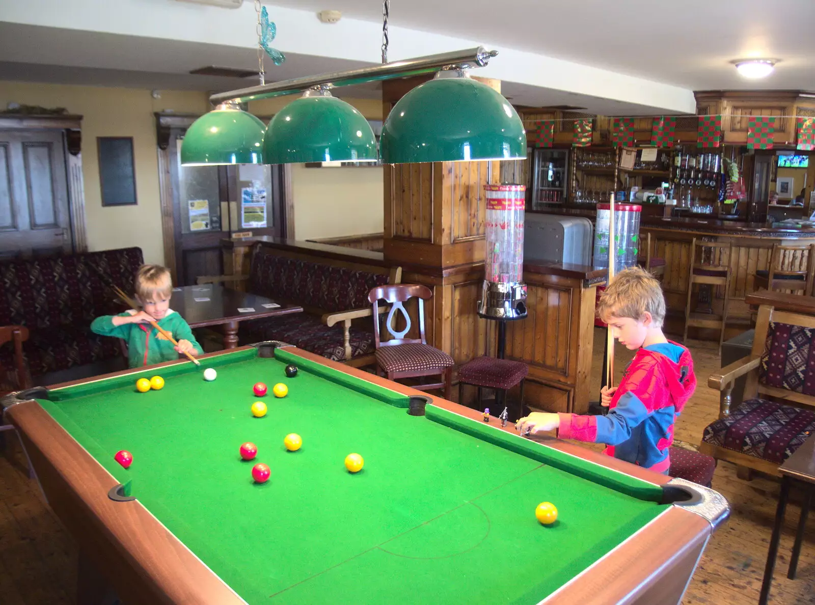 Fred puts some minifigs on the pool table, from Surfing Achill Island, Oileán Acla, Maigh Eo, Ireland - 8th August 2017