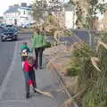 Fred sweeps the pavement with some pampas grass, Surfing Achill Island, Oileán Acla, Maigh Eo, Ireland - 8th August 2017