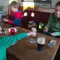 Harry plays Top Trumps with Isobel, Surfing Achill Island, Oileán Acla, Maigh Eo, Ireland - 8th August 2017