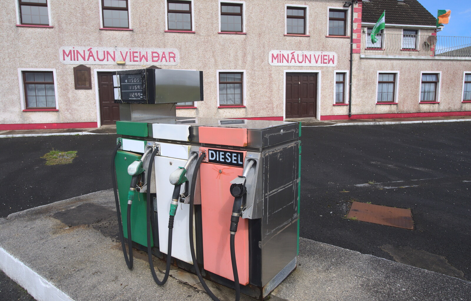 Some abandoned petrol pumps, in Irish tricolour from Surfing Achill Island, Oileán Acla, Maigh Eo, Ireland - 8th August 2017