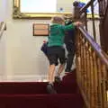 The boys run up the stairs, Surfing Achill Island, Oileán Acla, Maigh Eo, Ireland - 8th August 2017